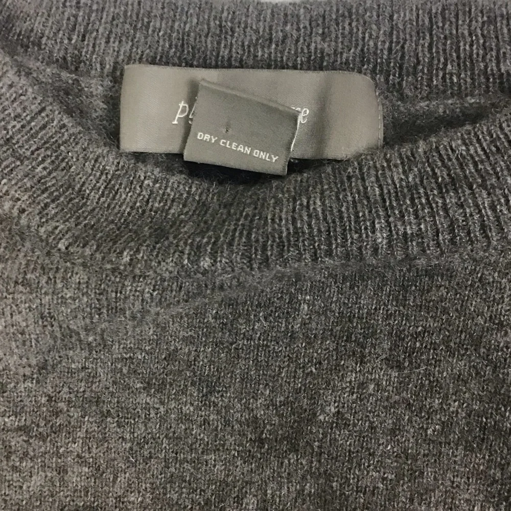 Ply Cashmere Women’s XL Crew Neck Gray Tunic Sweater Black Stripe on Back
